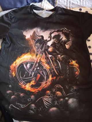 Camiseta Talla XL Calavera Motero Fuego
