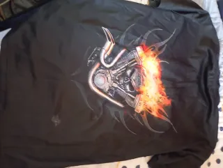 Camiseta Talla XL Calavera Motero Fuego