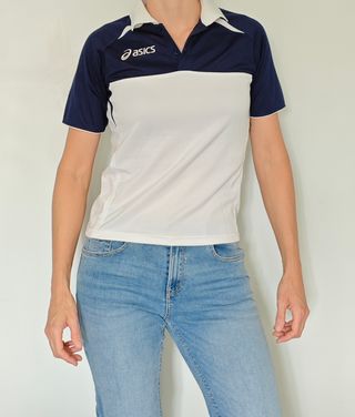 Polo Asics Azul y Blanco Talla M