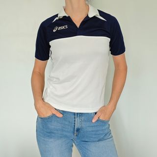 Polo Asics Azul y Blanco Talla M