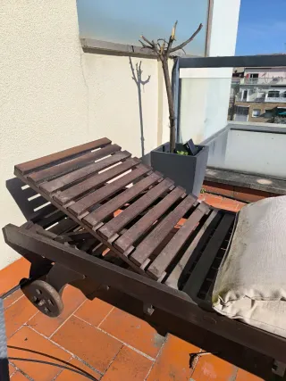 Set teca terraza, mesa, sillas, camarera, tumbonas