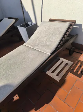 Set teca terraza, mesa, sillas, camarera, tumbonas