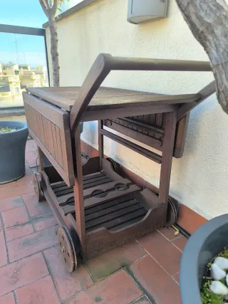 Set teca terraza, mesa, sillas, camarera, tumbonas