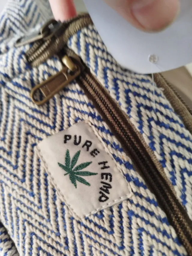 Riñonera ecológica beige y azul