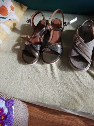 Sandalias Mujer Nuevas Oro y Verde Oliva 12 todo