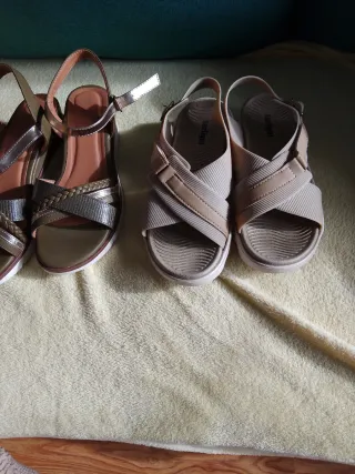 Sandalias Mujer Nuevas Oro y Verde Oliva 12 todo