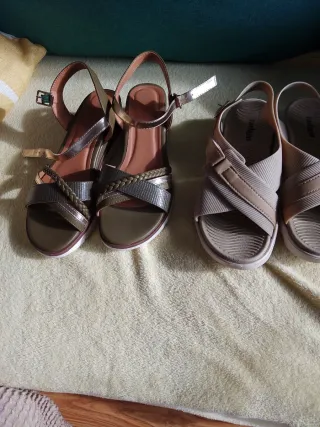 Sandalias Mujer Nuevas Oro y Verde Oliva 12 todo