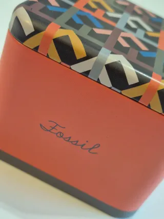 Pulsera Fossil Cuero Negro y Plata