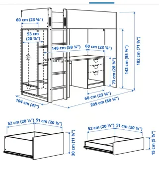 Litera IKEA SMÅSTAD blanca con escritorio
