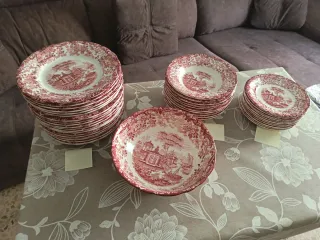 Vajilla La Cartuja Rosa y Blanco