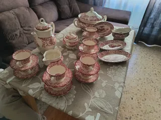 Vajilla La Cartuja Rosa y Blanco