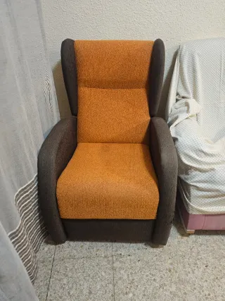 Sillón tela marrón y naranja