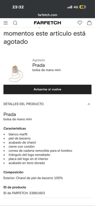 Bolso Prada Piel Cordero Blanco Dorado