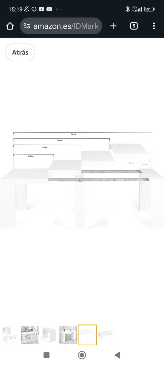 Mesa comedor extensible blanca 240.5 x 90