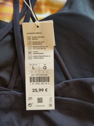 Top Sujetador Deportivo Negro L espalda cruzada