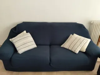 2 Sofás 3 y 2 plazas tela azul