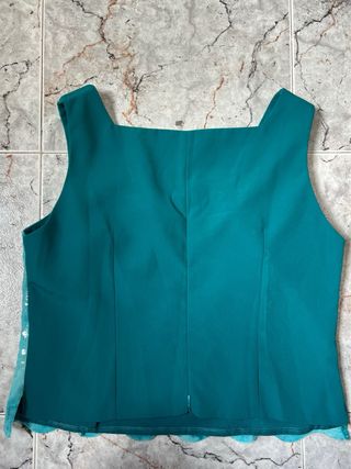 Elegante top fiesta lentejuelas florales verde azu
