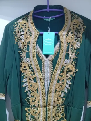 Caftán Marroquí Verde y Dorado Talla S