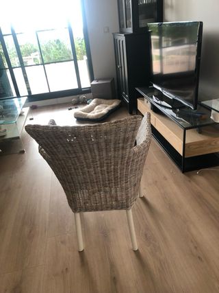 Mesa Comedor Cristal 160cm Patas Madera y 4 sillon