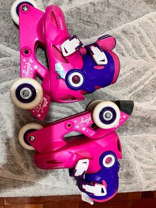 Patines y protecciones en línea rosas para niñas