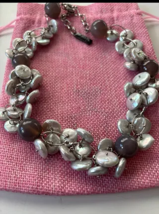 Collar Perlas Naturales, Piedras y Plata