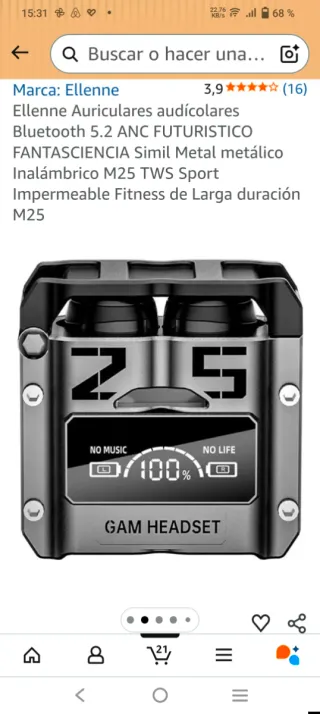 Auriculares Ellenne Bluetooth 5.2 ANC