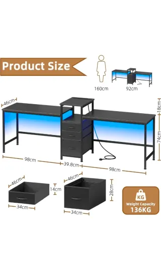 Escritorio doble OURREU 236cm con cajonera