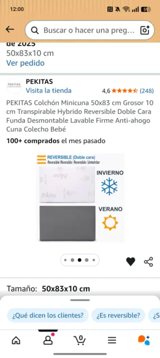 Colchón Minicuna Pekitas 50x83x10 cm