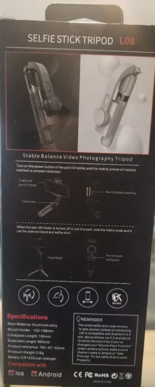 Stabilizzatore Gimbal L08 Selfie Stick