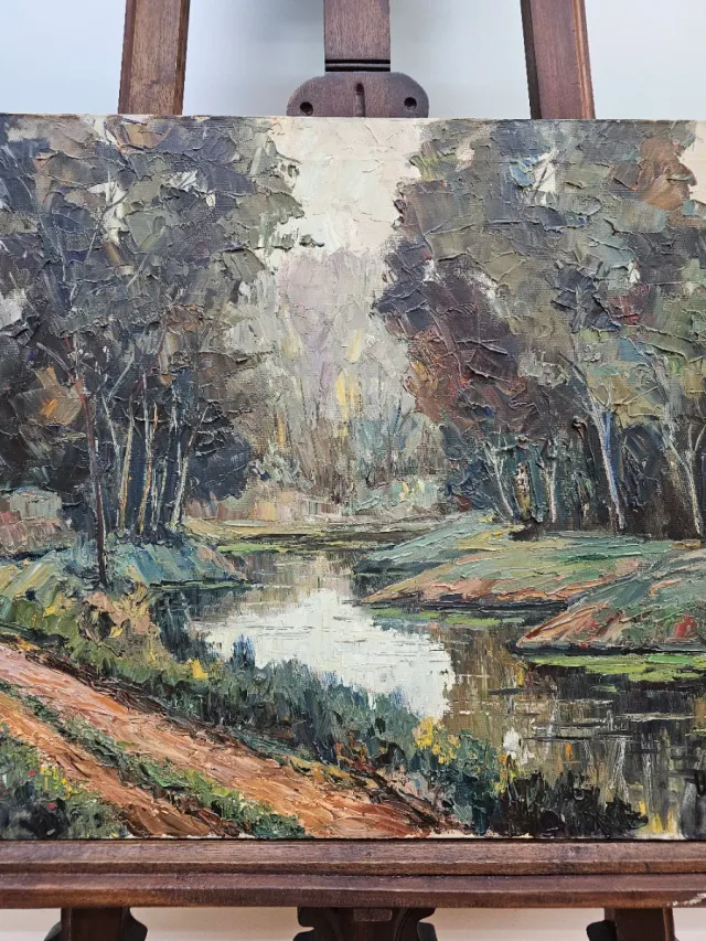 Óleo original pintor Mercade paisaje de Olot