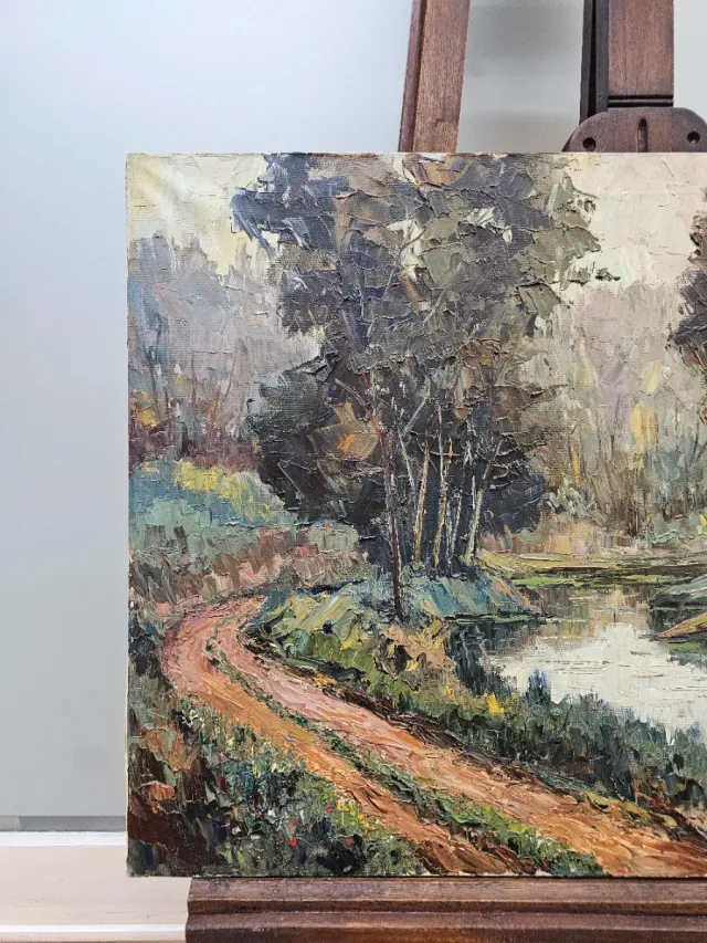 Óleo original pintor Mercade paisaje de Olot
