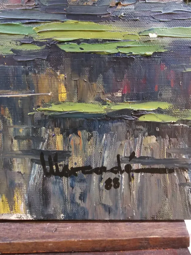 Óleo original pintor Mercade paisaje de Olot