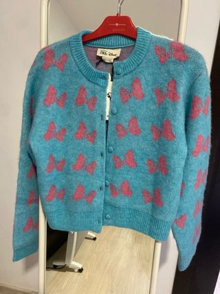 Cárdigan azul con lazos rosas Talla S