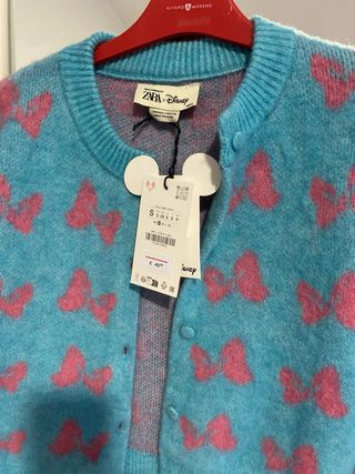 Cárdigan azul con lazos rosas Talla S