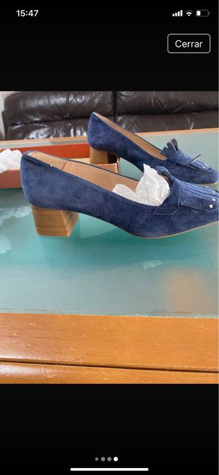Zapatos ante azul tacón 4cm sin estrenar