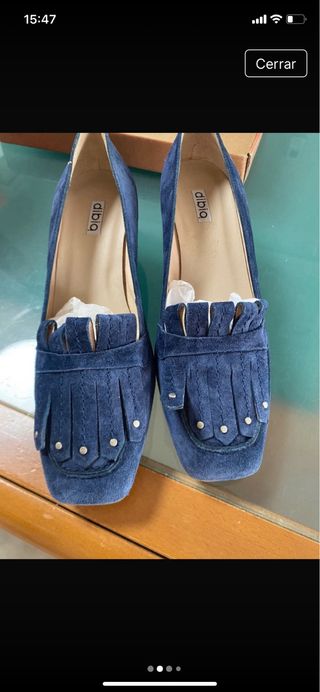Zapatos ante azul tacón 4cm sin estrenar