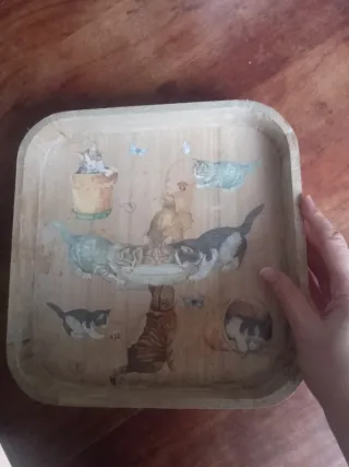 Vassoio legno decoupage con gatti