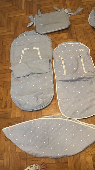 Conjunto Uzturre para silleta azul lunares