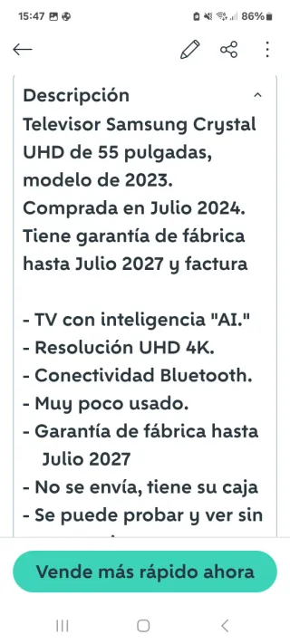 OFERTA" TV Samsung 55 4K Smart TV BLUETOOTH