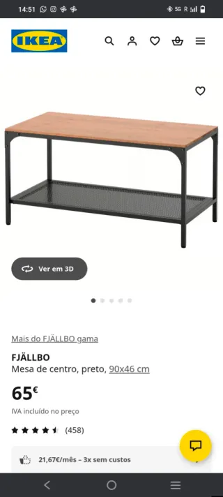 Mesa Centro Ikea Fjällbo Madeira/Metal