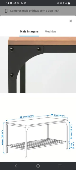 Mesa Centro Ikea Fjällbo Madeira/Metal