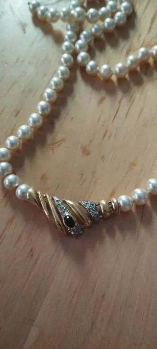Collar Vintage Perlas Oro Serpiente Diamantes