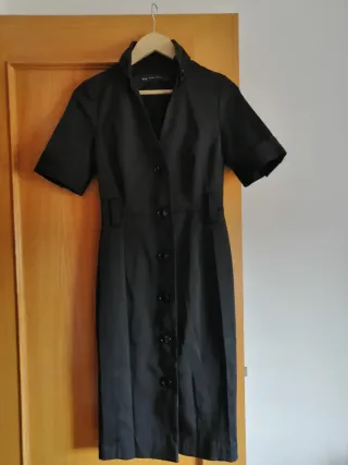 Vestido Zara Negro Midi Gabardina Talla S