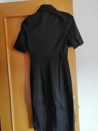 Vestido Zara Negro Midi Gabardina Talla S