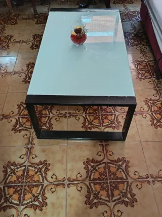 Mesa de centro cristal y metal