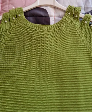Maglione donna verde con perle