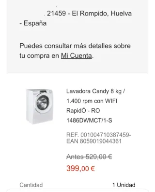 Lavadora Candy Rapid 8kg 1400 RPM