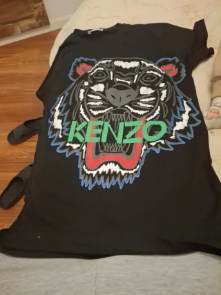 Camiseta Kenzo Negra con Tigre y Logo Verde
