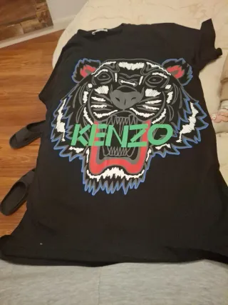 Camiseta Kenzo Negra con Tigre y Logo Verde
