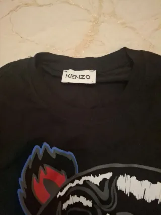 Camiseta Kenzo Negra con Tigre y Logo Verde